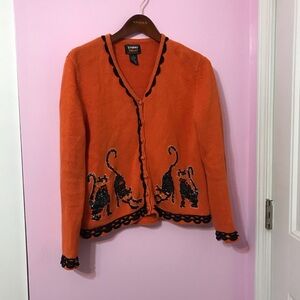 Vintage y2k studio treats Halloween Sweater cardigan Black Sequin Cats small